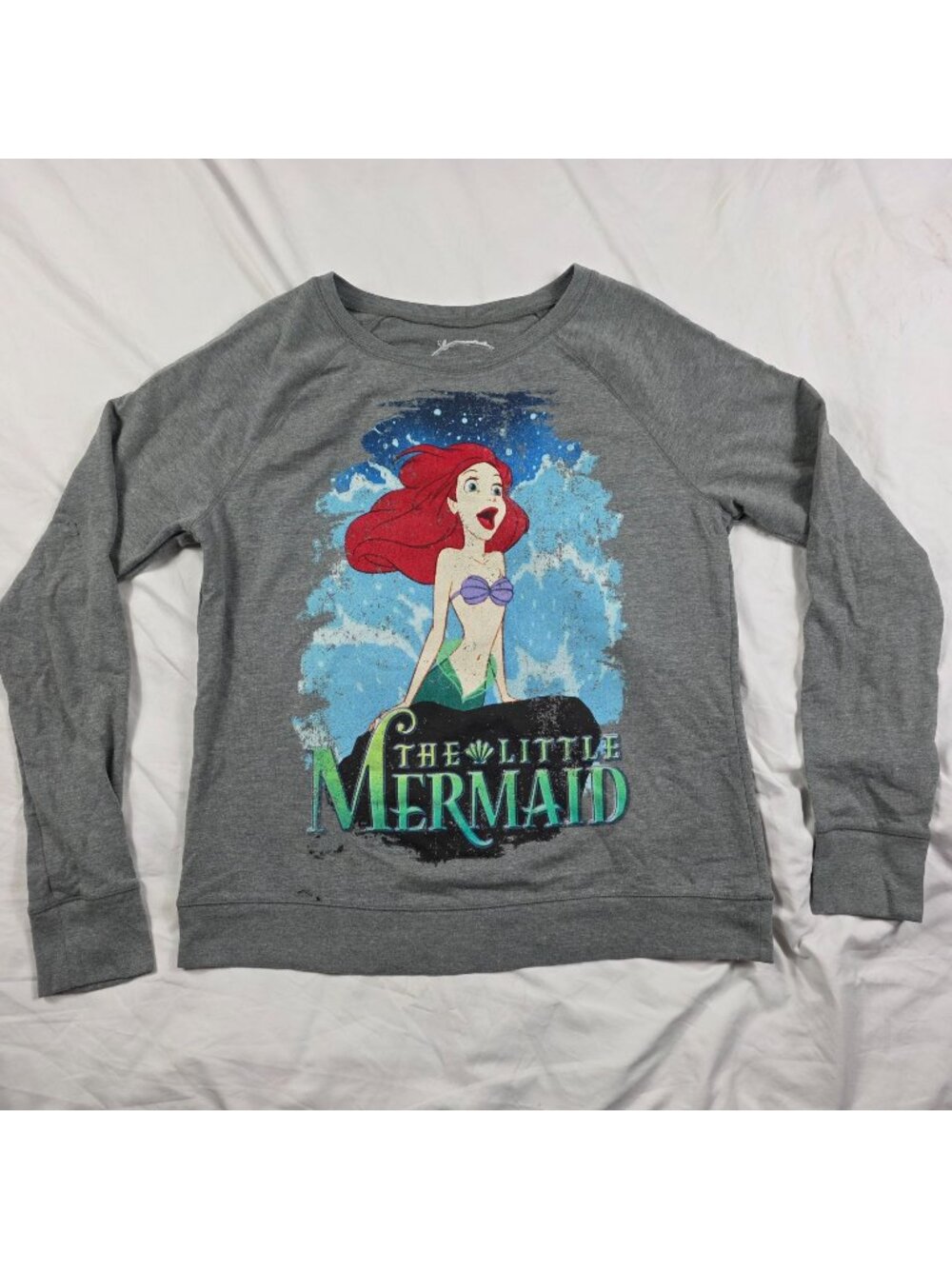 Disney The Little Mermaid Womens Size Large Sweatshirt Gray Crewneck Casual